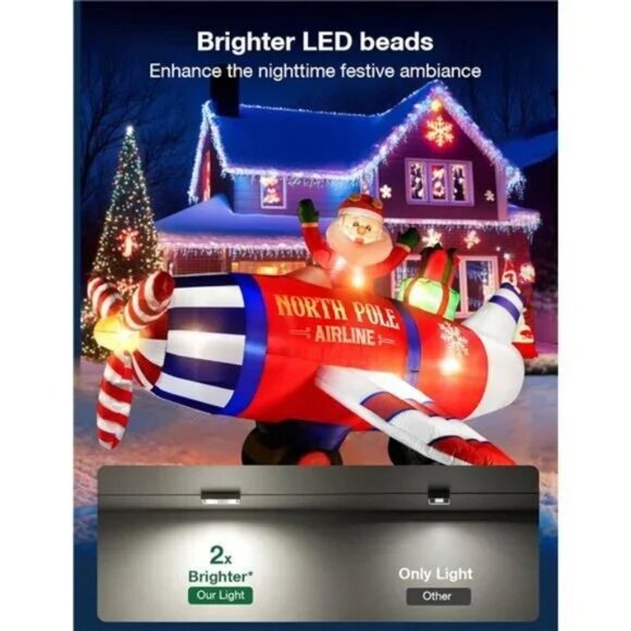 8FT Airplane Christmas Inflatable Outdoor Decor with LED Lights Santa Claus - Picture 3 of 8